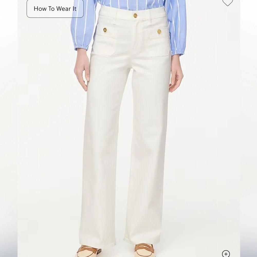 J crew seashell white Petite slim wide-leg sailor jean in all-day stretch